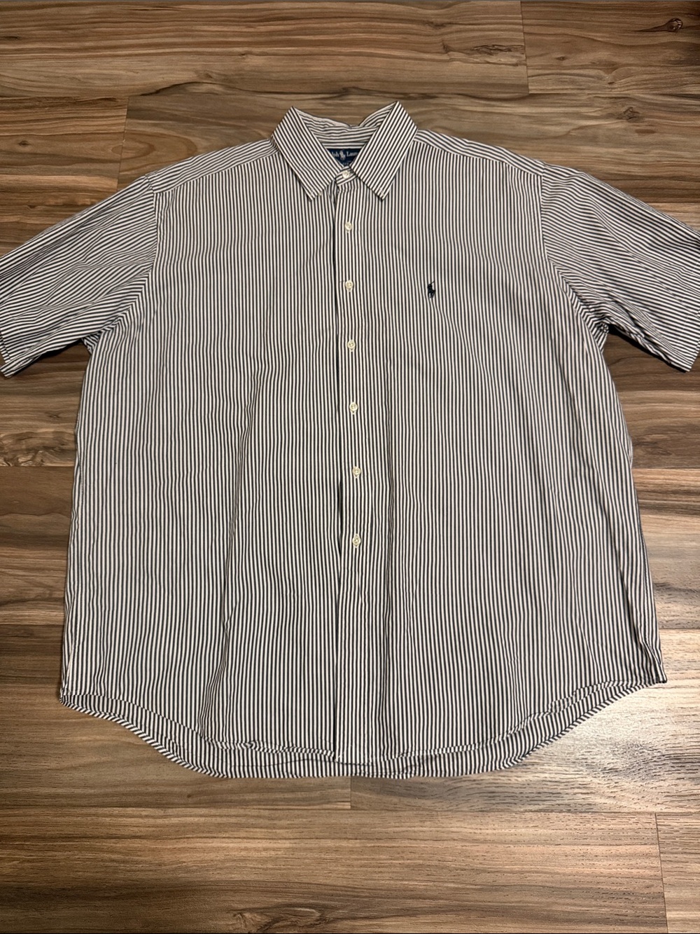 Ralph Lauren Mens XL Shirt Blake 100% 2 Ply Cotton Gray White Striped Classic